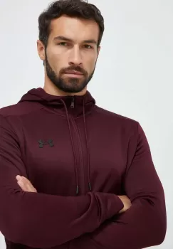 Under Armour bluza trening culoarea bordo, cu gluga, neted imagine
