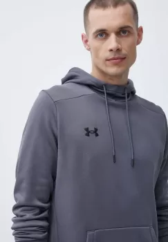 Under Armour bluza trening culoarea gri, cu gluga, neted imagine
