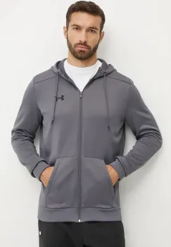 Under Armour bluza trening culoarea gri, cu gluga, neted imagine