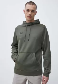 Under Armour bluza trening culoarea verde, cu gluga, neted imagine
