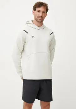 Under Armour bluza Unstoppable Fleece barbati, culoarea bej, cu gluga, cu imprimeu, 1389350 imagine