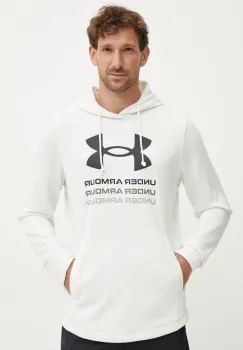 Under Armour hanorac de antrenament Rival culoarea alb, cu gluga, cu imprimeu, 1386047 imagine