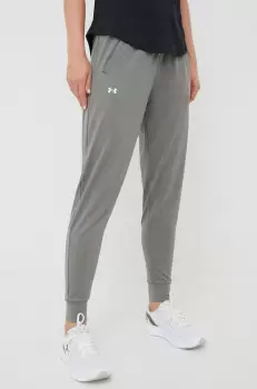 Under Armour pantaloni de antrenament femei, culoarea gri, neted imagine