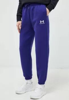 Under Armour pantaloni de trening femei, culoarea albastru marin, neted imagine