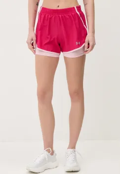 Under Armour pantaloni scurti de alergare Fly By culoarea bordo, neted, high waist imagine