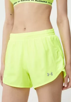 Under Armour pantaloni scurti de alergare Fly By culoarea galben, neted, high waist imagine