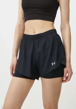 Under Armour pantaloni scurti de alergare Fly By culoarea negru, neted, high waist imagine