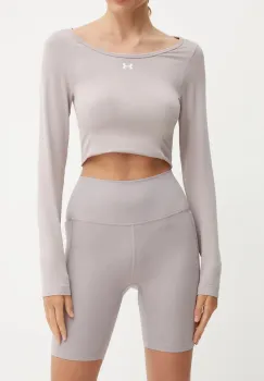 Under Armour pantaloni scurti de antrenament Meridian culoarea violet, neted, high waist, 1382521 imagine