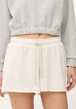 Under Armour pantaloni scurti Rival Terry culoarea bej, melanj, high waist, 1389657 imagine