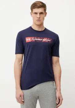 Under Armour tricou barbati, culoarea albastru marin, cu imprimeu imagine