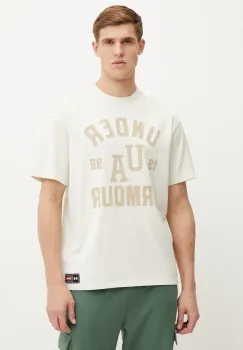 Under Armour tricou barbati, culoarea bej, cu imprimeu, 1390179 imagine