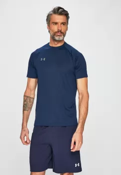 Under Armour tricou de antrenament Tech 2.0 culoarea albastru marin, neted 1326413-191 imagine