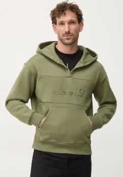 United Colors of Benetton bluza barbati, culoarea verde, cu gluga, cu imprimeu, 3VVUU201P imagine