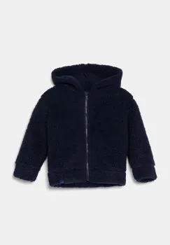 United Colors of Benetton bluza copii culoarea albastru marin, cu gluga, neted, 31VZG502C imagine