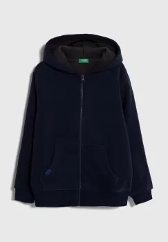 United Colors of Benetton bluza copii culoarea albastru marin, cu gluga, neted imagine