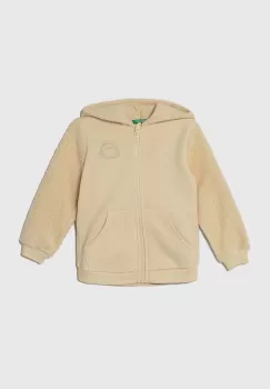 United Colors of Benetton bluza copii culoarea bej, cu gluga, cu imprimeu imagine