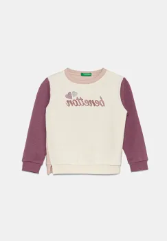 United Colors of Benetton bluza copii culoarea bej, cu imprimeu, 39M2G10GM imagine