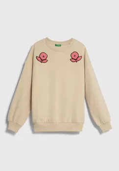 United Colors of Benetton bluza copii culoarea bej, cu imprimeu imagine