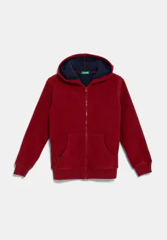 United Colors of Benetton bluza copii culoarea bordo, cu gluga, neted imagine
