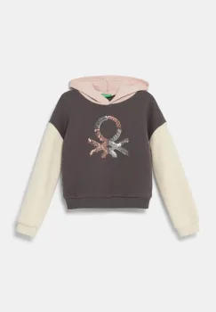 United Colors of Benetton bluza copii culoarea gri, cu gluga, cu imprimeu, 39M2C203W imagine