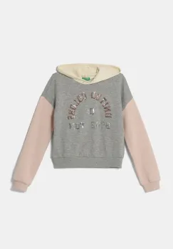United Colors of Benetton bluza copii culoarea gri, cu gluga, cu imprimeu, 39M2C203W imagine