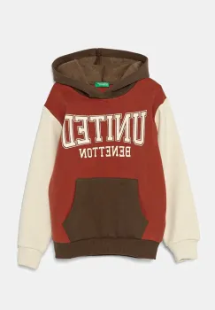 United Colors of Benetton bluza copii culoarea maro, cu gluga, modelator, 3EB5C203U imagine