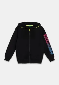 United Colors of Benetton bluza copii culoarea negru, cu gluga, cu imprimeu, 3WFMC504K imagine