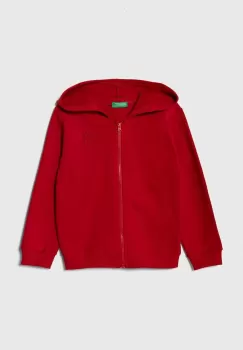 United Colors of Benetton bluza copii culoarea rosu, cu gluga, neted imagine