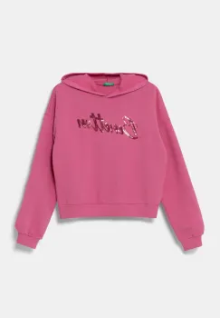 United Colors of Benetton bluza copii culoarea roz, cu gluga, cu imprimeu, 39M2C203W imagine