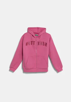 United Colors of Benetton bluza copii culoarea roz, cu gluga, cu imprimeu, 39M2C504F imagine