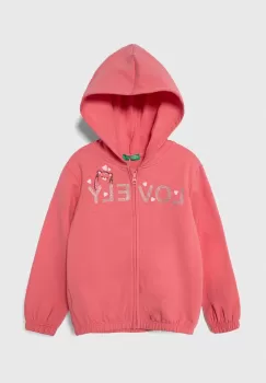 United Colors of Benetton bluza copii culoarea roz, cu gluga, cu imprimeu imagine