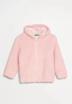 United Colors of Benetton bluza copii culoarea roz, cu gluga, neted, 31VZG502C imagine