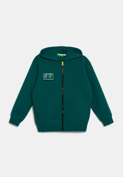 United Colors of Benetton bluza copii culoarea turcoaz, cu gluga, cu imprimeu, 3WFMC504K imagine