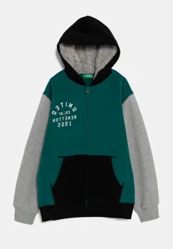 United Colors of Benetton bluza copii culoarea verde, cu gluga, cu imprimeu, 3EB5C504H imagine