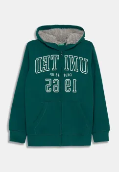 United Colors of Benetton bluza copii culoarea verde, cu gluga, cu imprimeu, 3EB5C504H imagine