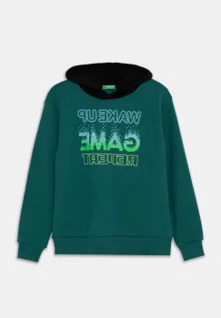 United Colors of Benetton bluza copii culoarea verde, cu gluga, cu imprimeu, 3PANC204A imagine