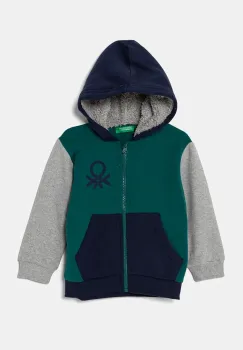 United Colors of Benetton bluza copii culoarea verde, cu gluga, modelator, 3EB5G503E imagine
