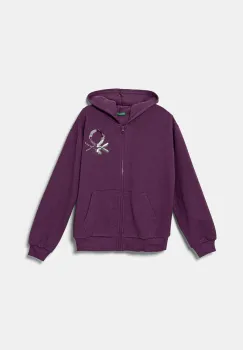 United Colors of Benetton bluza copii culoarea violet, cu gluga, cu imprimeu, 39M2C504F imagine