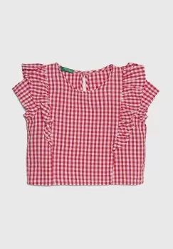 United Colors of Benetton bluza de bumbac pentru copii culoarea rosu, in carouri imagine