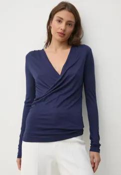 United Colors of Benetton bluza din casmir culoarea albastru marin, neted, 3R0KD401J imagine