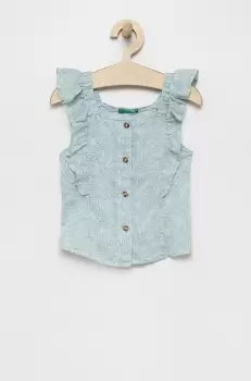 United Colors of Benetton bluza din in culoarea turcoaz, modelator imagine