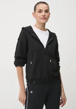 United Colors of Benetton bluza femei, culoarea negru, cu gluga, neted, 31NB3M06U imagine