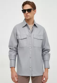 United Colors of Benetton camasa barbati, culoarea gri, cu guler clasic, regular imagine