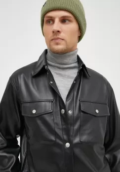 United Colors of Benetton camasa barbati, culoarea negru, cu guler clasic, regular imagine