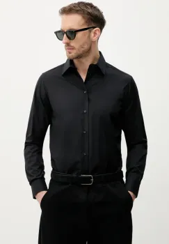 United Colors of Benetton camasa barbati, culoarea negru, cu guler clasic, slim, 5X3LUQ049 imagine