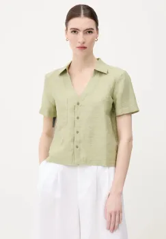 United Colors of Benetton camasa din amestec de in culoarea verde, cu guler clasic, regular, 5YPVDQ0BX imagine