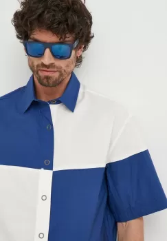 United Colors of Benetton camasa din bumbac barbati, culoarea albastru marin, cu guler clasic, relaxed imagine