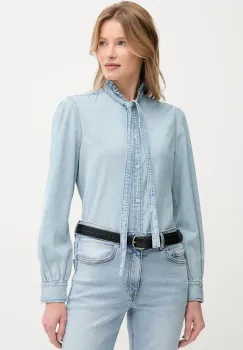 United Colors of Benetton camasa din bumbac cu un decolteu legat, regular, 5RZKDQ0BE imagine