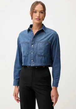 United Colors of Benetton camasa din bumbac denim cu guler clasic, relaxed, 528SDQ0C7 imagine