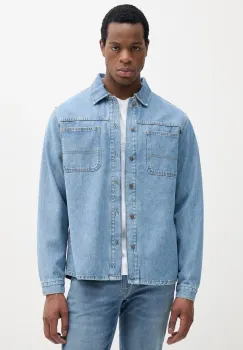 United Colors of Benetton camasa din denim cu guler clasic, relaxed, 5PJYUQ05I imagine